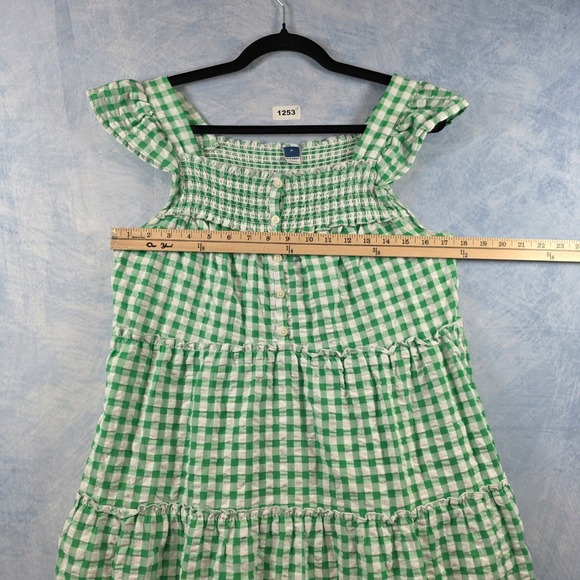Old Navy Womens Green Gingham Smocked Tiered Midi Dress Flutter Sleeve Medium - Picture 5 of 8